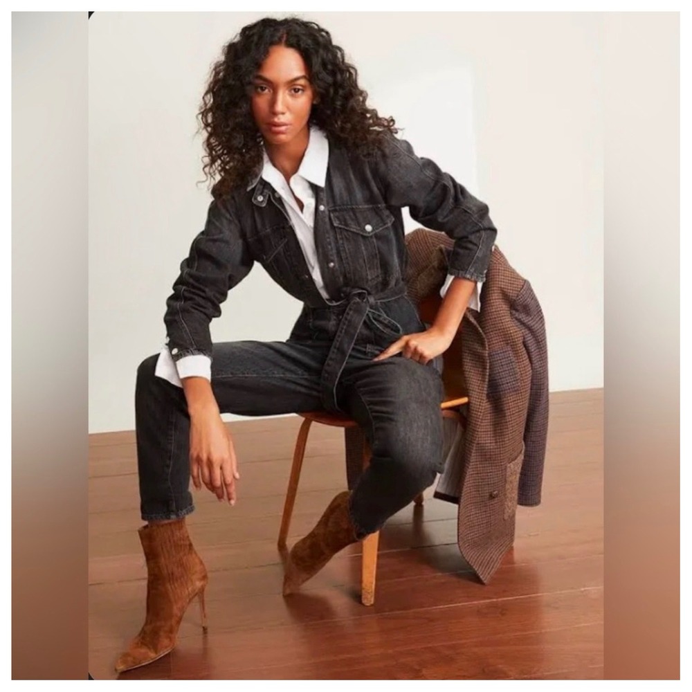 Veronica Beard Jeans Womens Black Denim Jumpsuit Long Sleeve Boiler Suit Size L - Picture 3 of 7